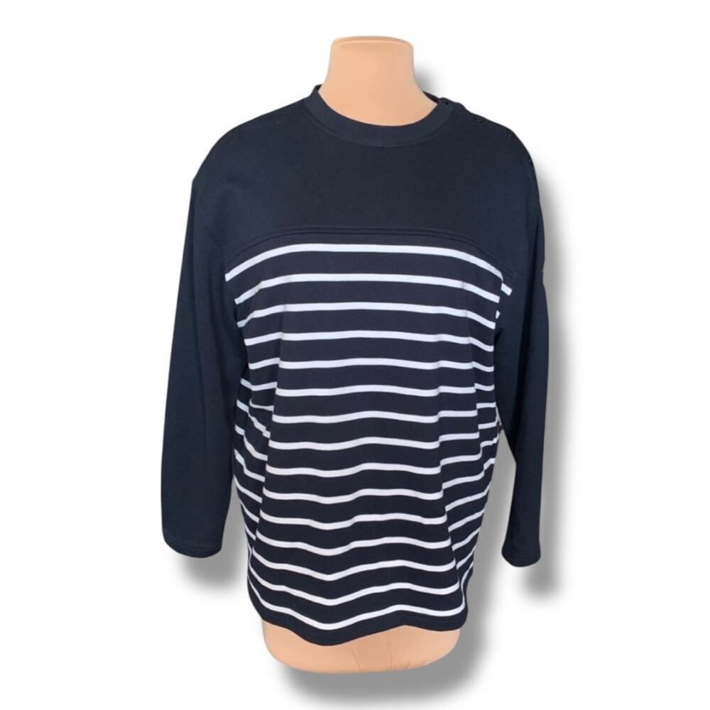 Lauren Ralph Lauren Navy White Stripe Boatneck Anchor Logo Nautical Shirt Large